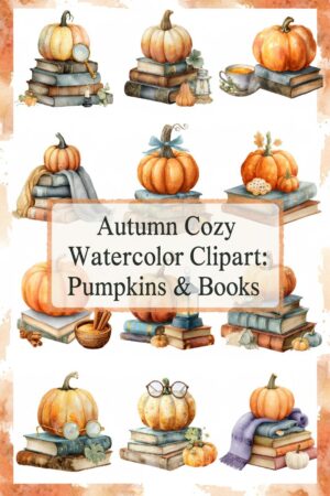 Cozy Autumn Pumpkins and Books Clipart Set - pumpkin, book, autumn