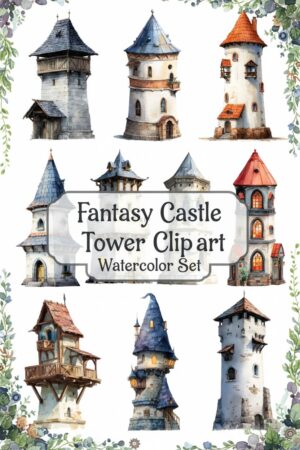 Enchanted Fantasy Castle Tower Clipart Set - castle, tower, fantasy