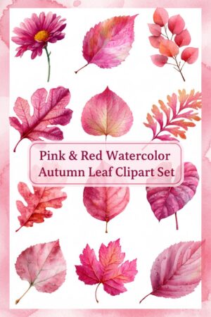 Pink & Red Autumn Leaf Clipart Set | High Quality Watercolor Elements - leaf, flower, autumn
