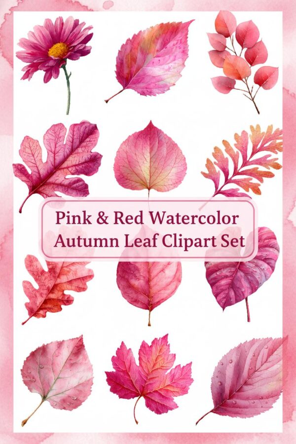 Pink and Red Autumn Leaves Watercolor Clipart Set Pink & Red Autumn Leaf Clipart Set | High Quality Watercolor Elements - leaf, flower, autumn