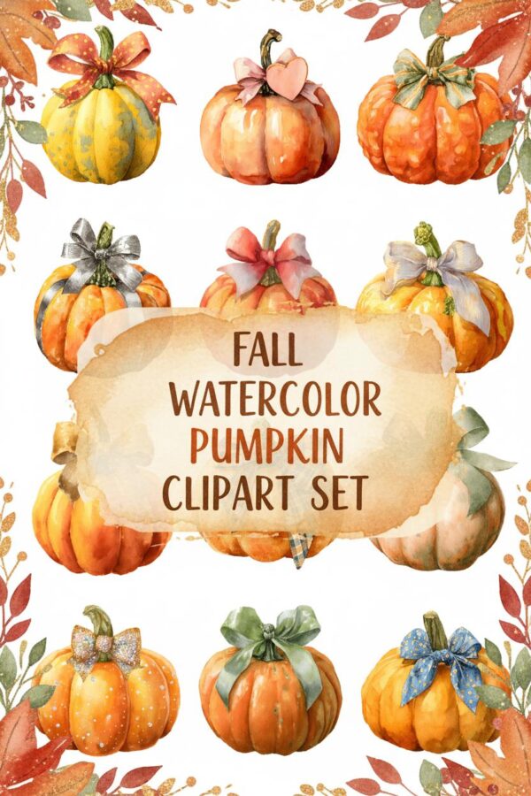 Charming Fall Pumpkin Collection with Decorative Bows Autumn Pumpkin Collection Clip Art - pumpkin, fall, autumn