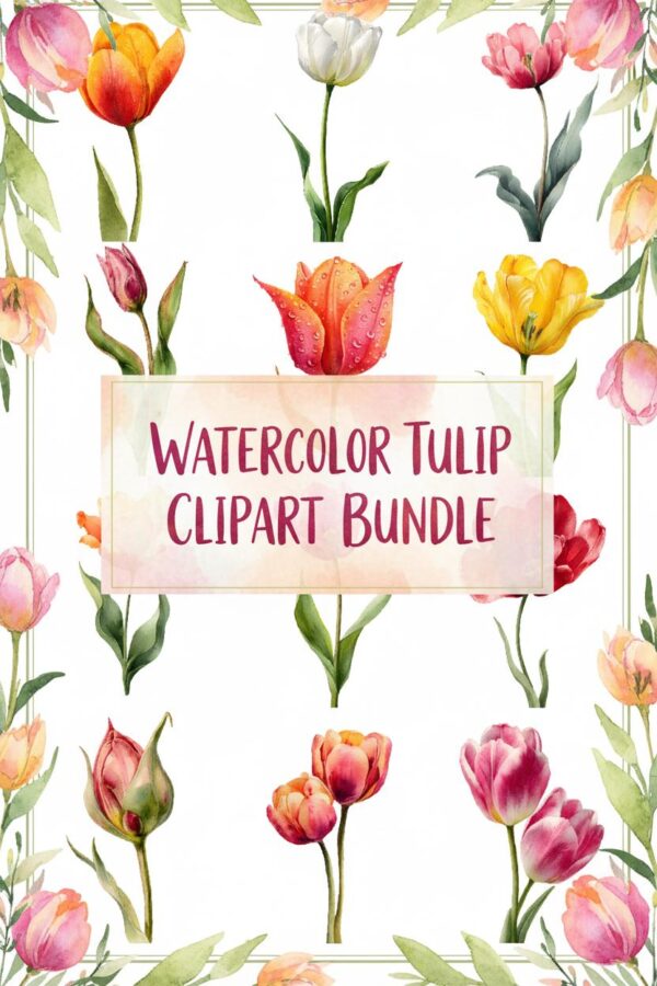 Vibrant Watercolor Tulip Clipart Set - Spring Floral Graphics Vibrant Watercolor Tulip Clipart Bundle for Spring Designs - tulip, flower, spring