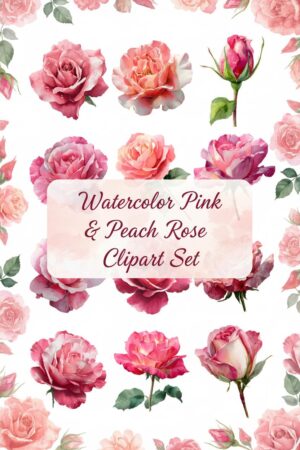 Pink and Peach Rose Watercolor Clip Art Set - rose, pink, peach