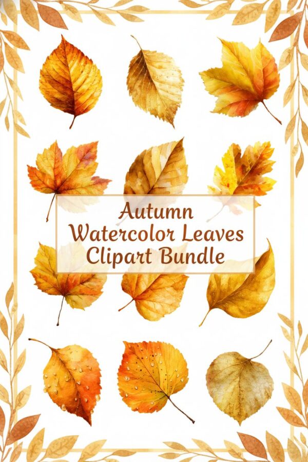 Autumn Leaves Watercolor Clipart Bundle Golden Autumn Leaves Watercolor Clipart Bundle - autumn, fall, leaves