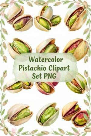 Watercolor Pistachio Clipart Set - pistachio, nut, food