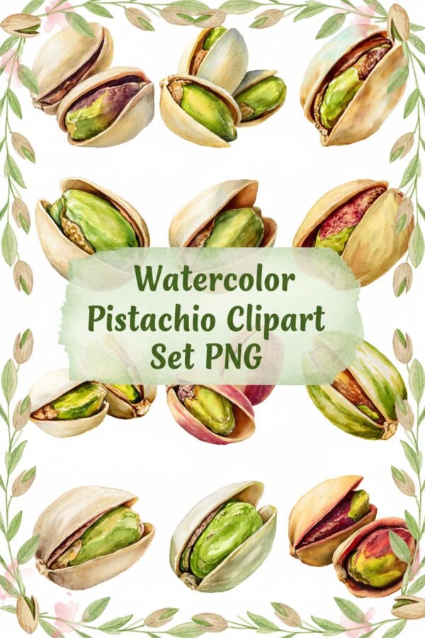 Watercolor Pistachio Clipart Set for Creative Projects Watercolor Pistachio Clipart Set - pistachio, nut, food