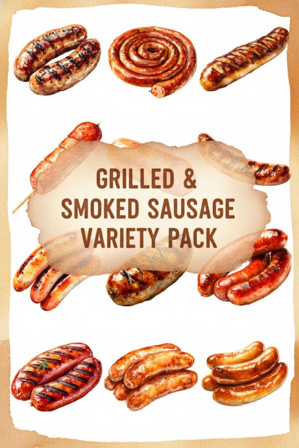 Delicious Grilled & Smoked Sausage Variety Pack Clipart Delicious Grilled & Smoked Sausage Collection Clip Art - sausage, grilled, smoked