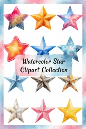 Vibrant Watercolor Star Clipart Collection - star, stars, celestial