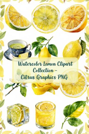Vibrant Watercolor Lemon Collection - Citrus Fruit Graphics - lemon, citrus, fruit