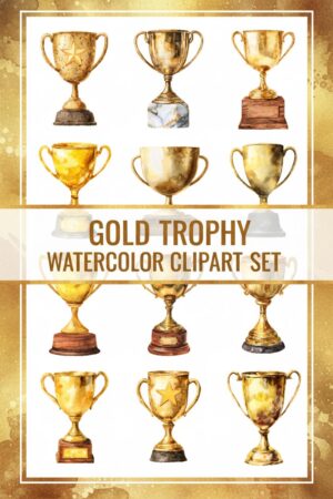Elegant Gold Trophy Clipart Set for Awards and Achievements - trophy, gold, award